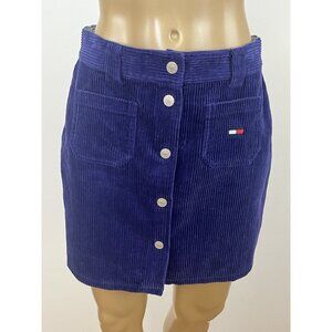 Vintage Y2k Tommy Hilfiger Women's 6 Purple Wide Wale Corduroy Mini Skirt Pocket